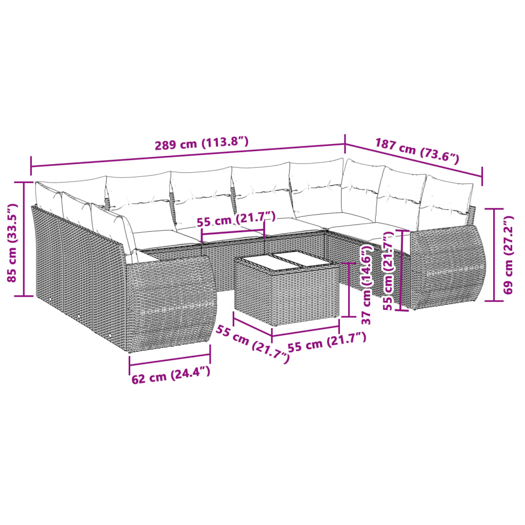 10-delige Loungeset met kussens poly rattan lichtgrijs is nu te koop bij PeponiXL, paradijselijk wonen!