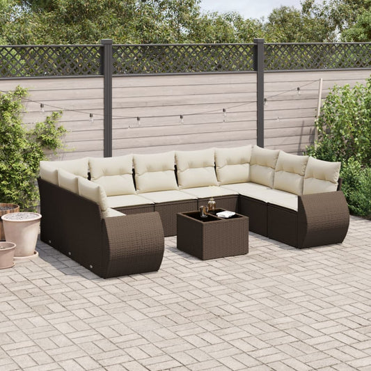 10-delige Loungeset met kussens poly rattan bruin is nu te koop bij PeponiXL, paradijselijk wonen!