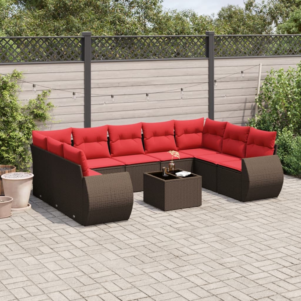 10-delige tuinbankset met kussens, bruin polyrotan is nu te koop bij PeponiXL, paradijselijk wonen!