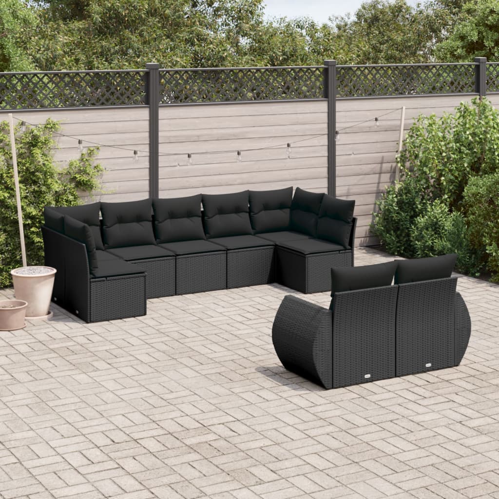 9-delige Loungeset met kussens poly rattan zwart is nu te koop bij PeponiXL, paradijselijk wonen!