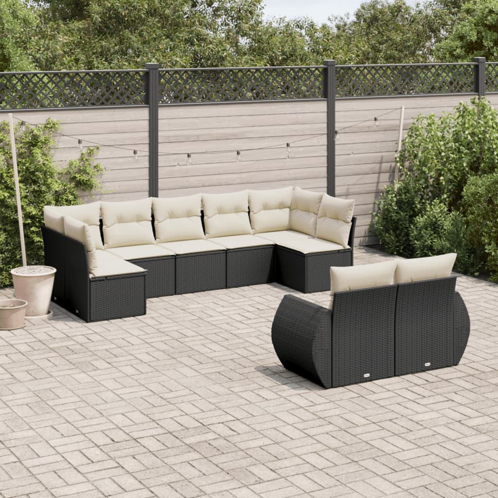 9-delige Loungeset met kussens poly rattan zwart is nu te koop bij PeponiXL, paradijselijk wonen!