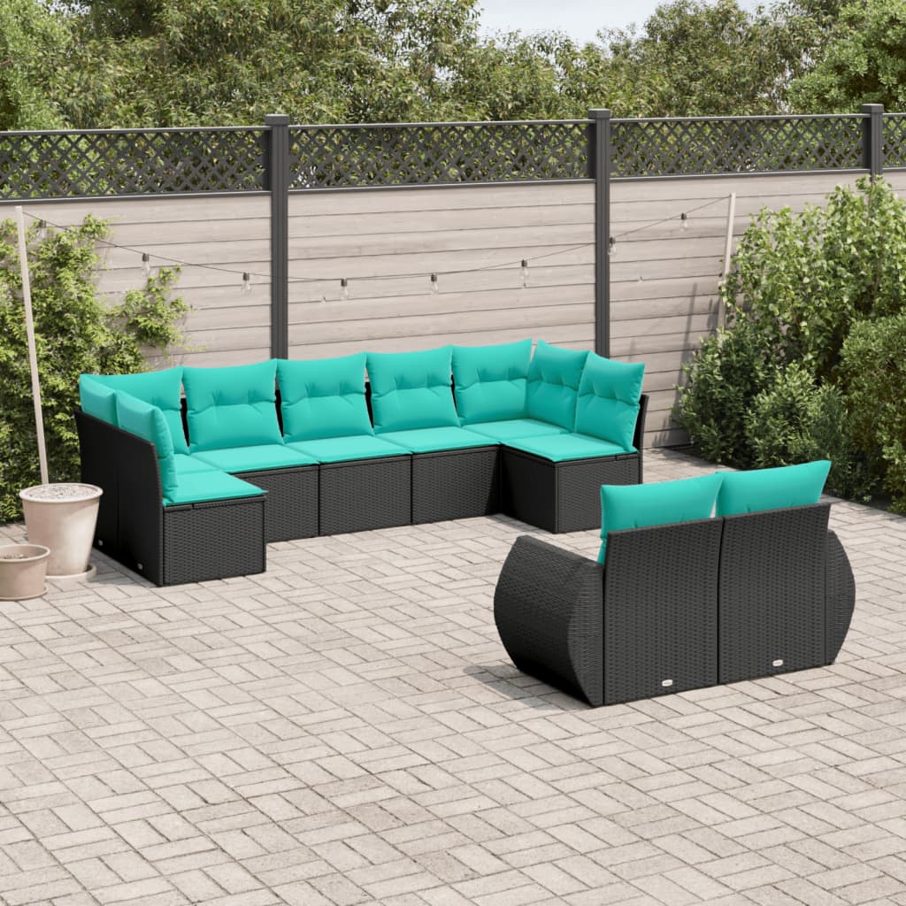 9-delige tuinbankset met kussens van zwart polyrotan is nu te koop bij PeponiXL, paradijselijk wonen!