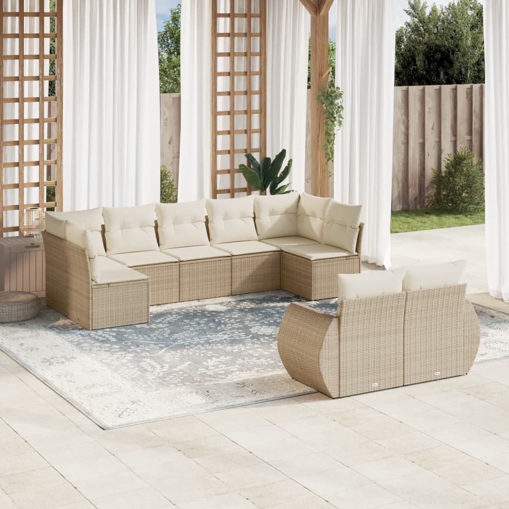 9-delige Loungeset met kussens poly rattan beige is nu te koop bij PeponiXL, paradijselijk wonen!