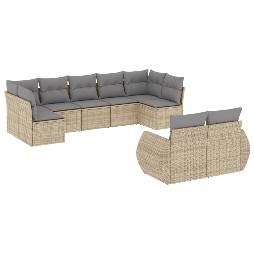 9-delige Loungeset met kussens poly rattan beige is nu te koop bij PeponiXL, paradijselijk wonen!