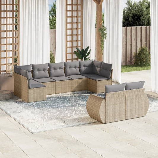 9-delige Loungeset met kussens poly rattan beige is nu te koop bij PeponiXL, paradijselijk wonen!