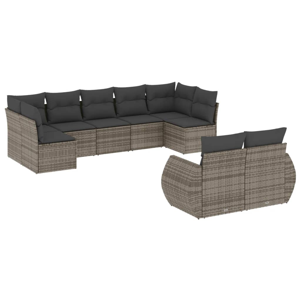 9-delige Loungeset met kussens poly rattan grijs is nu te koop bij PeponiXL, paradijselijk wonen!