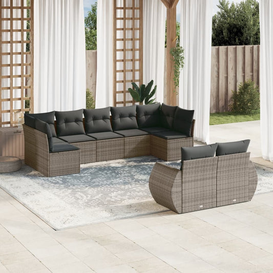 9-delige Loungeset met kussens poly rattan grijs is nu te koop bij PeponiXL, paradijselijk wonen!