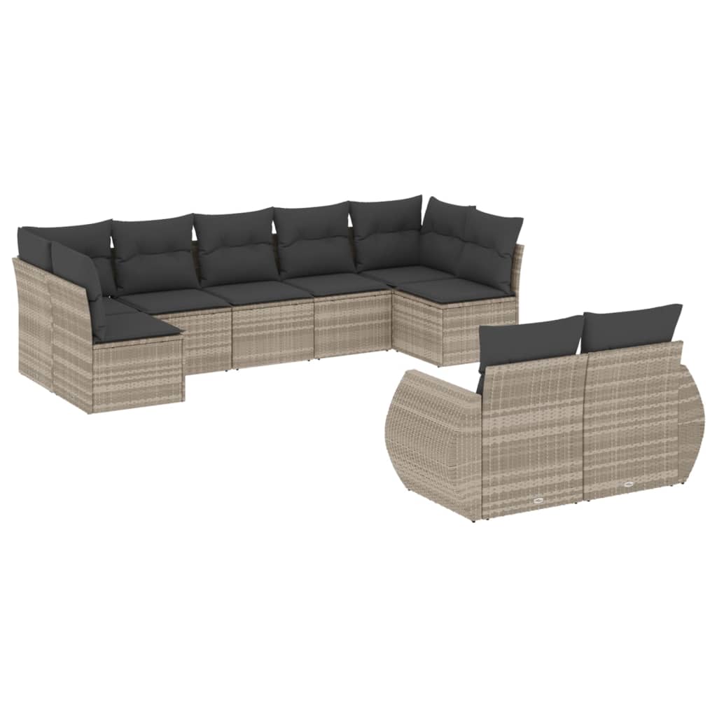 9-delige Loungeset met kussens poly rattan lichtgrijs is nu te koop bij PeponiXL, paradijselijk wonen!