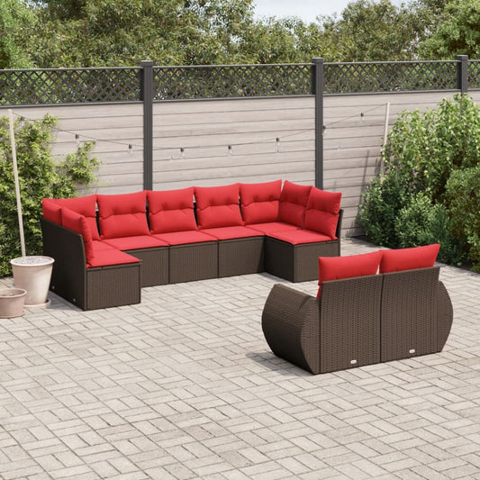 9-delige tuinbankset met kussens, bruin polyrotan is nu te koop bij PeponiXL, paradijselijk wonen!