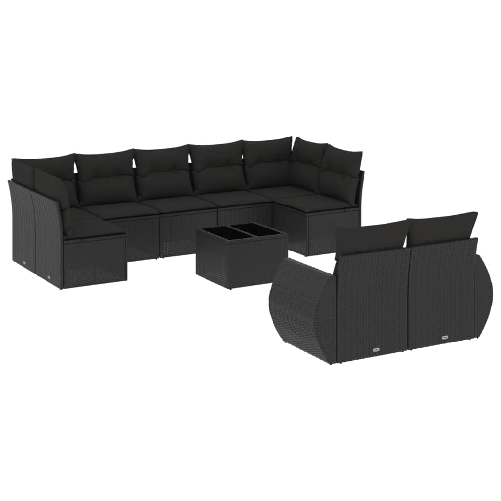 10-delige Loungeset met kussens poly rattan zwart is nu te koop bij PeponiXL, paradijselijk wonen!