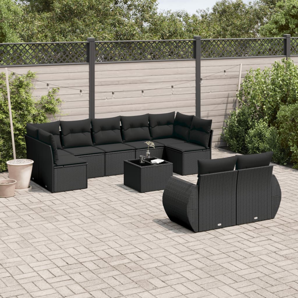 10-delige Loungeset met kussens poly rattan zwart is nu te koop bij PeponiXL, paradijselijk wonen!