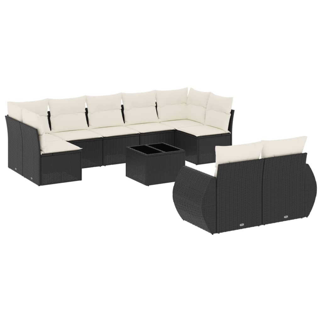 10-delige Loungeset met kussens poly rattan zwart is nu te koop bij PeponiXL, paradijselijk wonen!