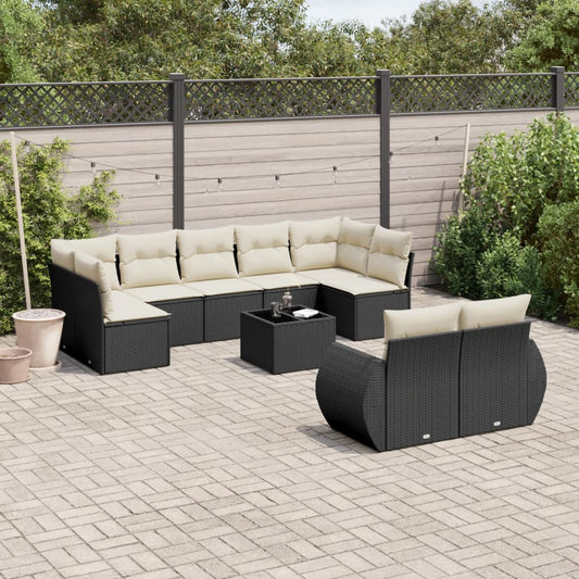 10-delige Loungeset met kussens poly rattan zwart is nu te koop bij PeponiXL, paradijselijk wonen!