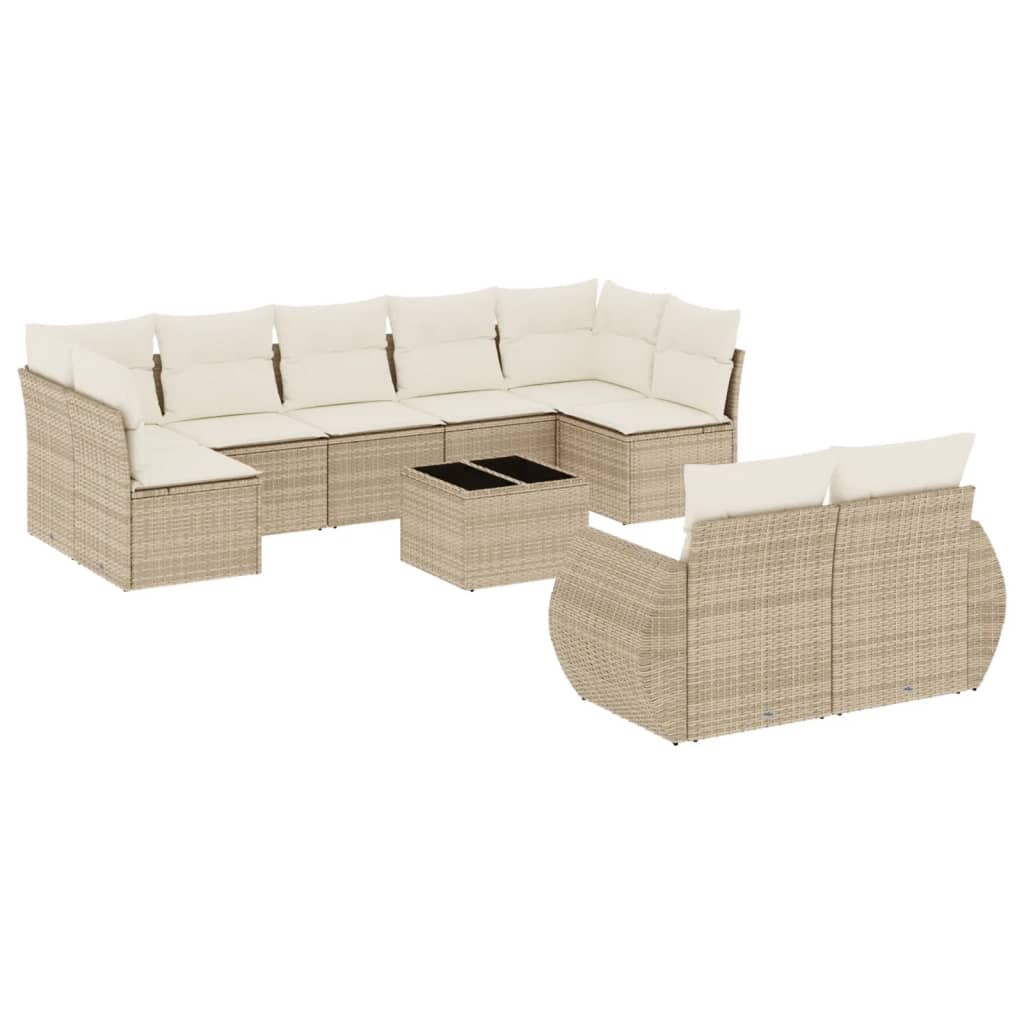 10-delige Loungeset met kussens poly rattan beige is nu te koop bij PeponiXL, paradijselijk wonen!