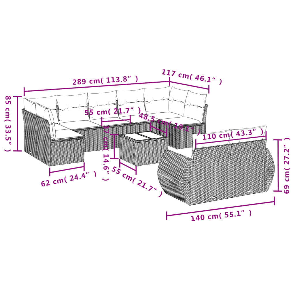 10-delige Loungeset met kussens poly rattan beige is nu te koop bij PeponiXL, paradijselijk wonen!