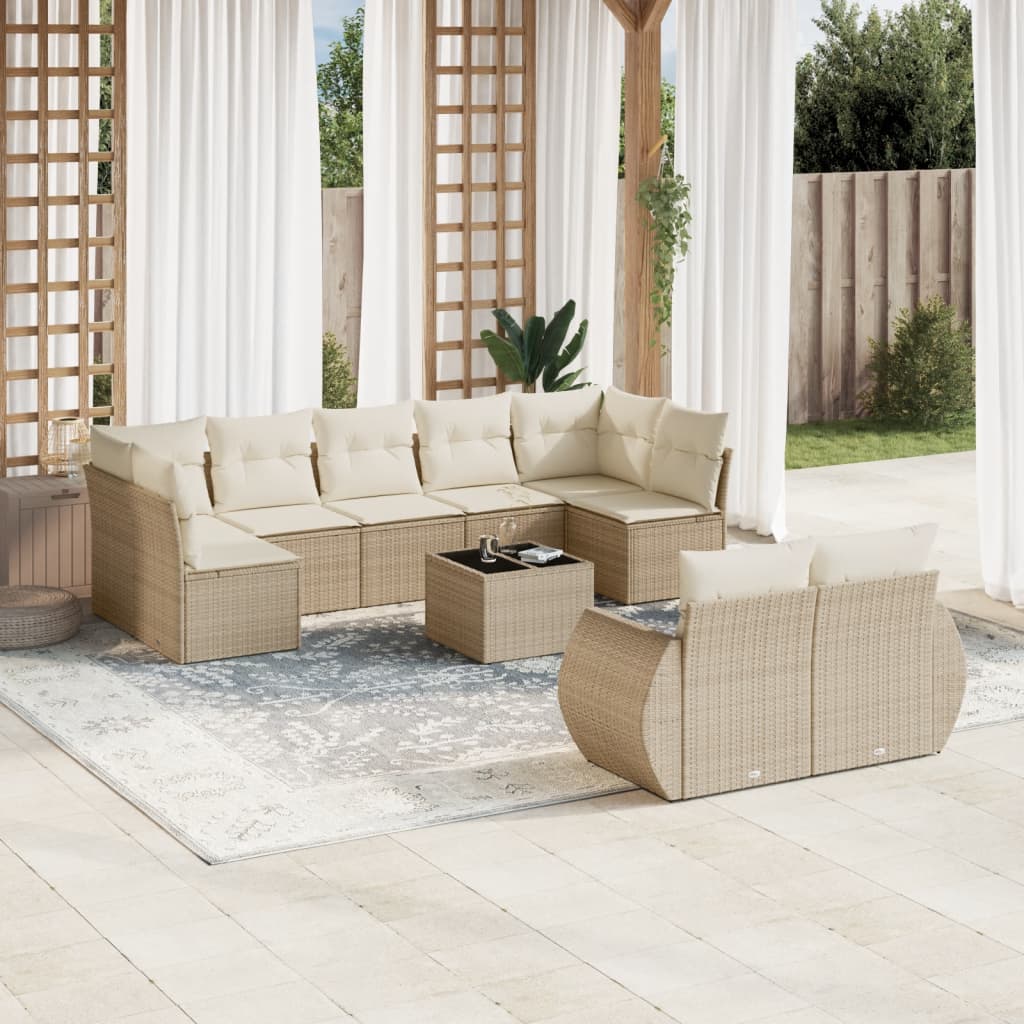 10-delige Loungeset met kussens poly rattan beige is nu te koop bij PeponiXL, paradijselijk wonen!