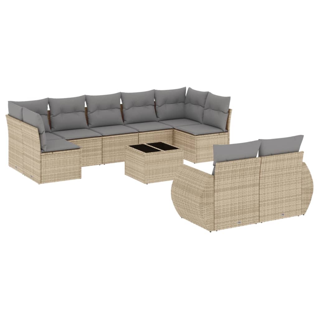 10-delige Loungeset met kussens poly rattan beige is nu te koop bij PeponiXL, paradijselijk wonen!