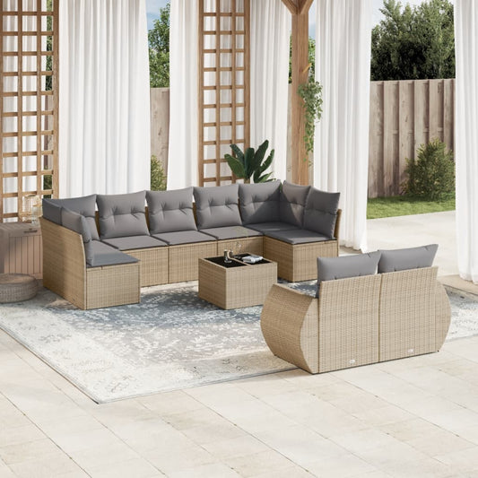 10-delige Loungeset met kussens poly rattan beige is nu te koop bij PeponiXL, paradijselijk wonen!