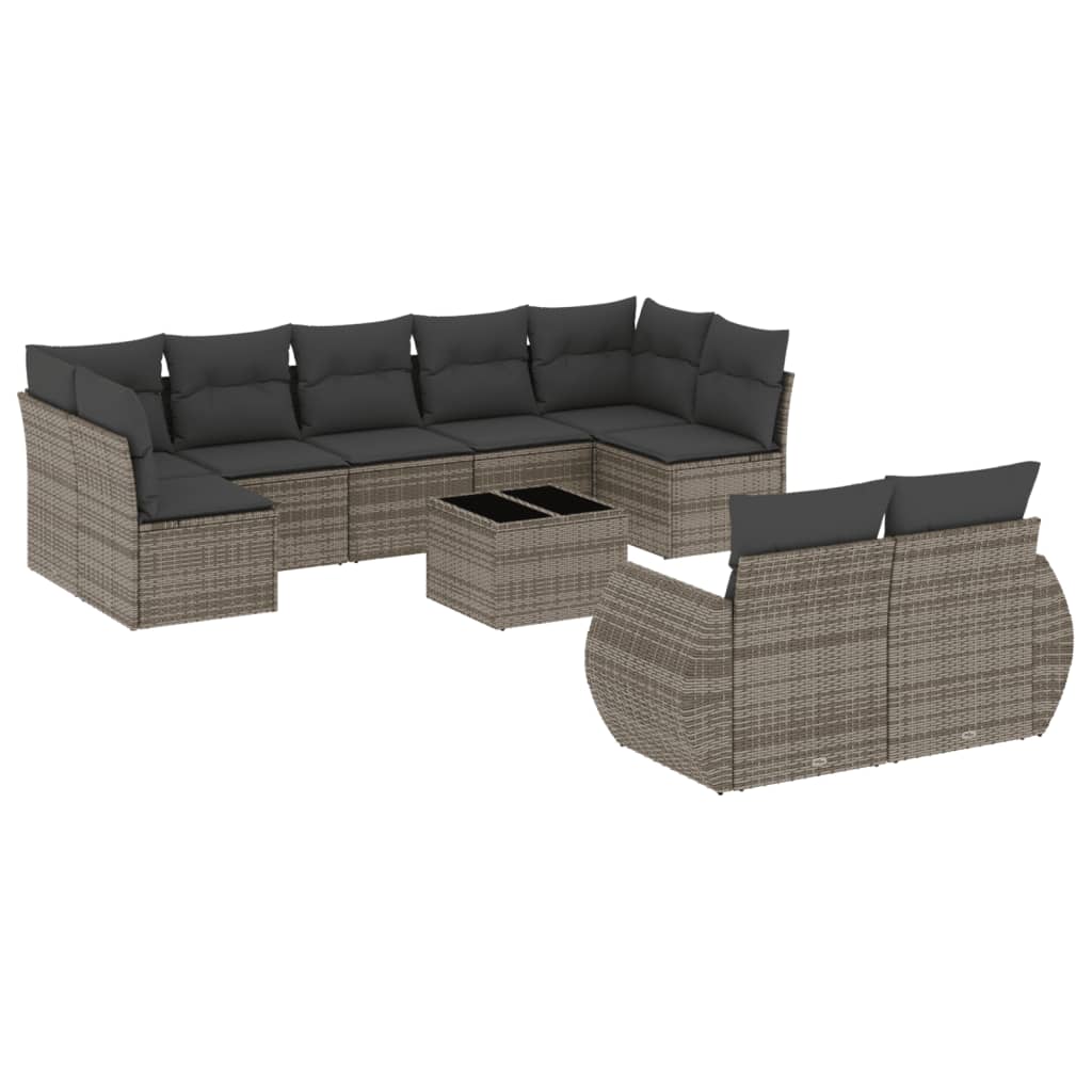 10-delige Loungeset met kussens poly rattan grijs is nu te koop bij PeponiXL, paradijselijk wonen!