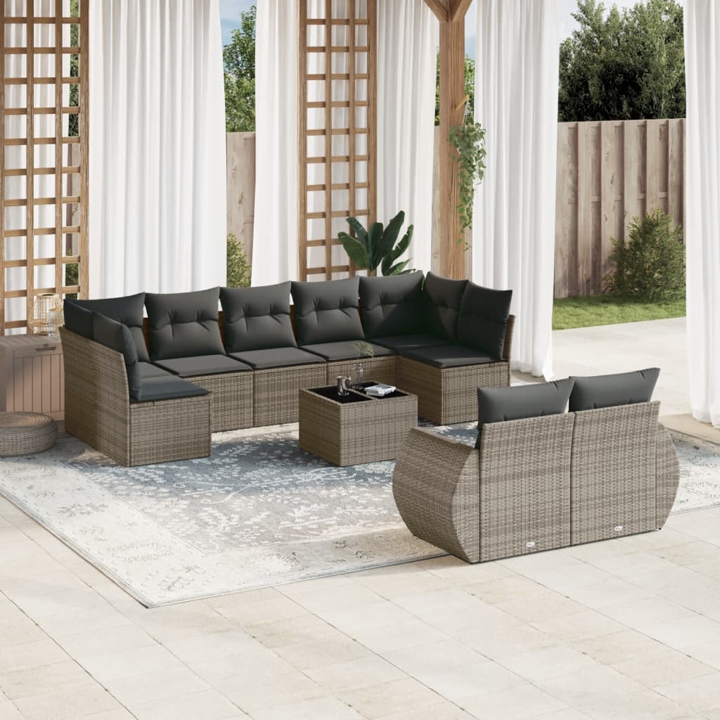 10-delige Loungeset met kussens poly rattan grijs is nu te koop bij PeponiXL, paradijselijk wonen!