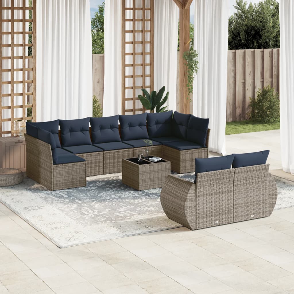 10-delige tuinbankset met kussens, grijs polyrotan is nu te koop bij PeponiXL, paradijselijk wonen!