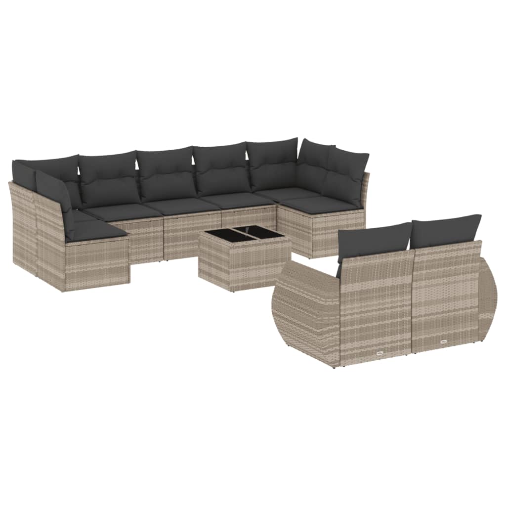 10-delige Loungeset met kussens poly rattan lichtgrijs is nu te koop bij PeponiXL, paradijselijk wonen!