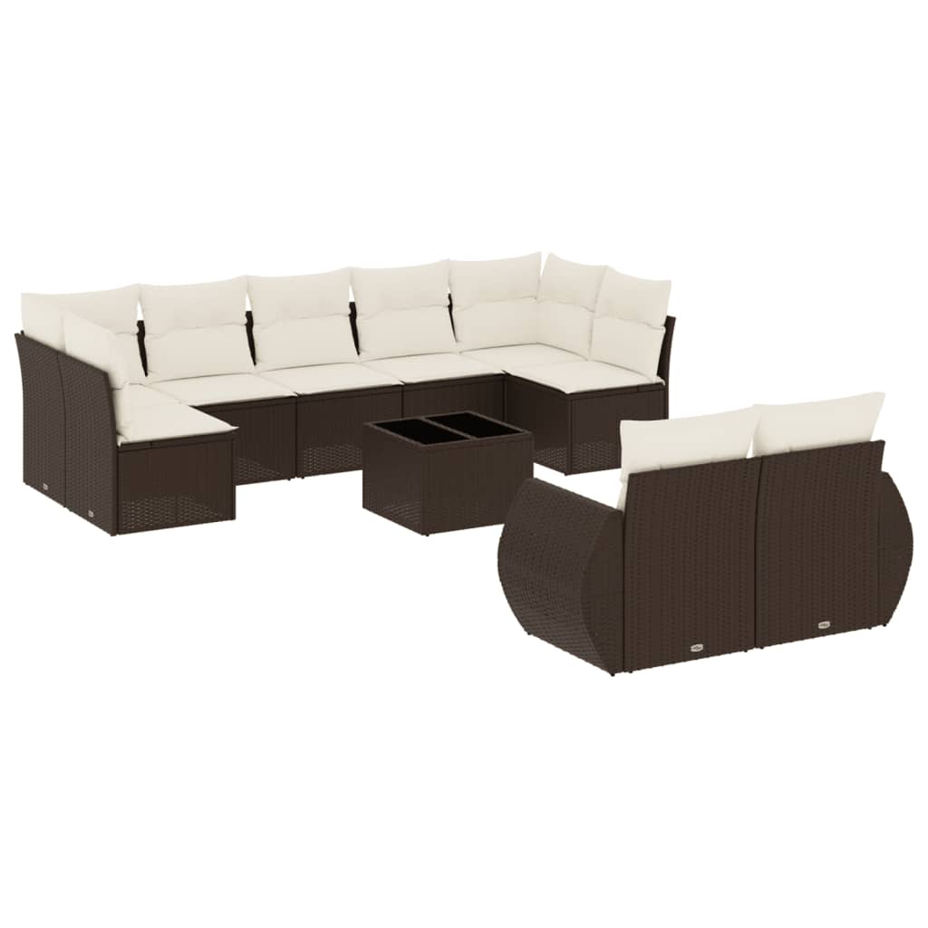 10-delige Loungeset met kussens poly rattan bruin is nu te koop bij PeponiXL, paradijselijk wonen!