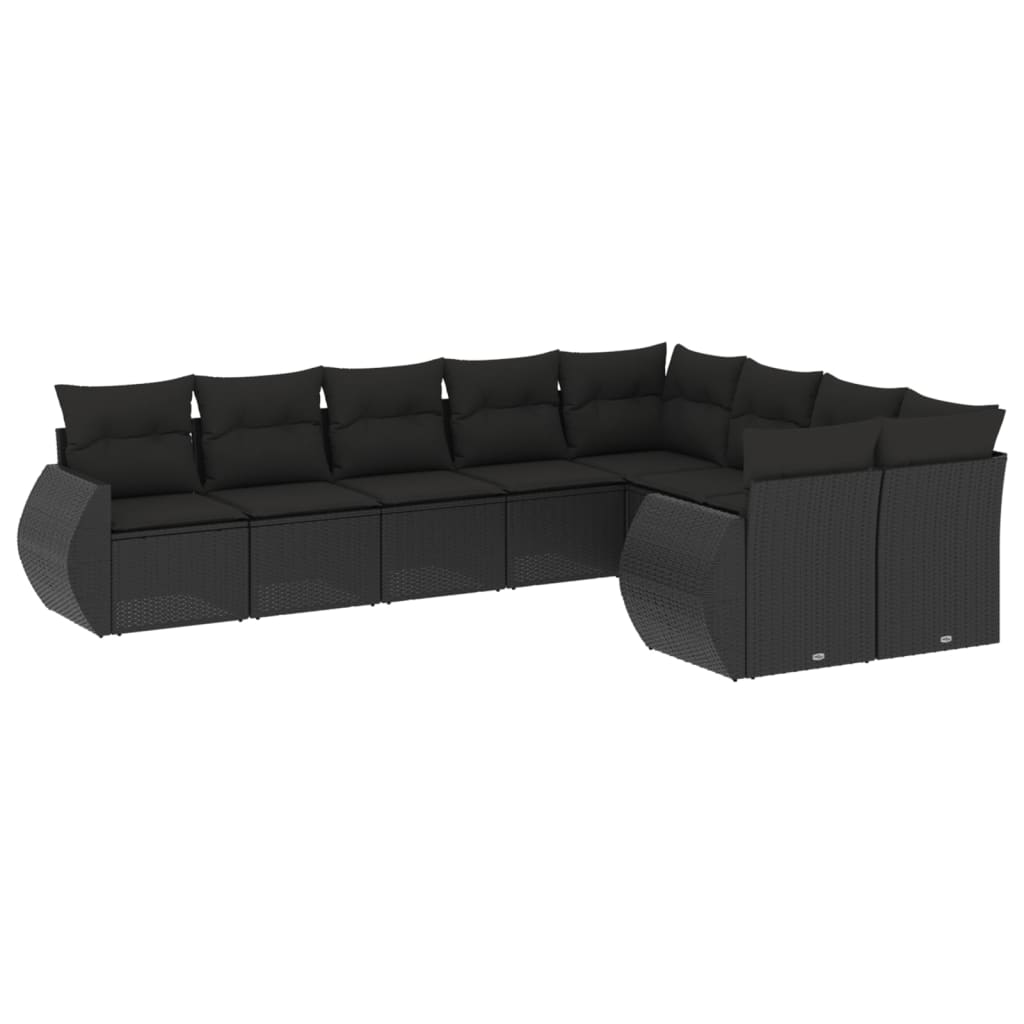 9-delige Loungeset met kussens poly rattan zwart is nu te koop bij PeponiXL, paradijselijk wonen!