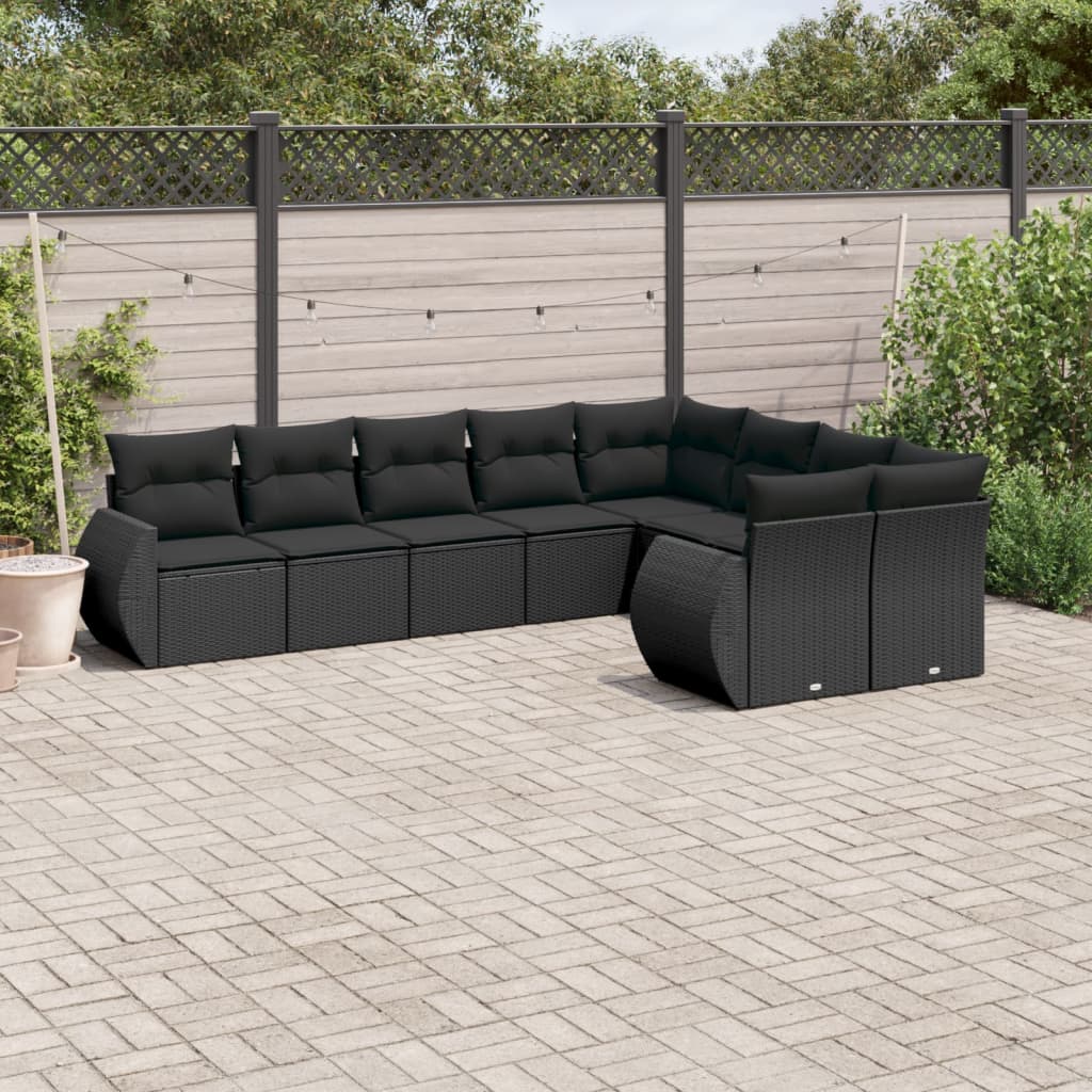 9-delige Loungeset met kussens poly rattan zwart is nu te koop bij PeponiXL, paradijselijk wonen!