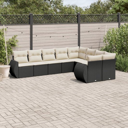 9-delige Loungeset met kussens poly rattan zwart is nu te koop bij PeponiXL, paradijselijk wonen!