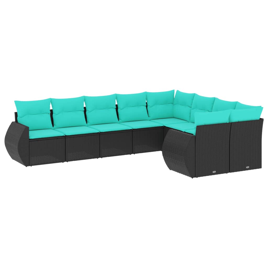 9-delige tuinbankset met kussens van zwart polyrotan is nu te koop bij PeponiXL, paradijselijk wonen!