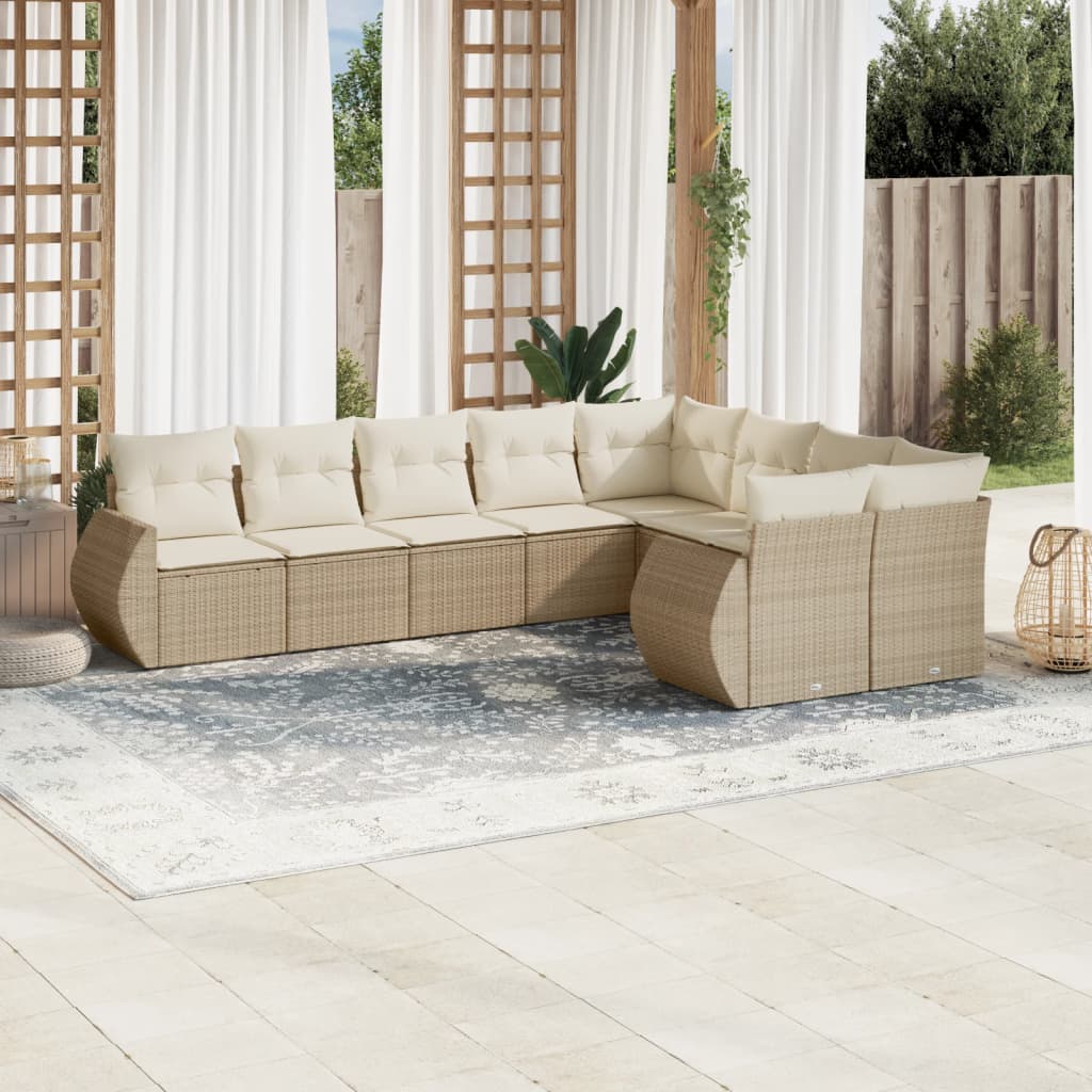 9-delige Loungeset met kussens poly rattan beige is nu te koop bij PeponiXL, paradijselijk wonen!