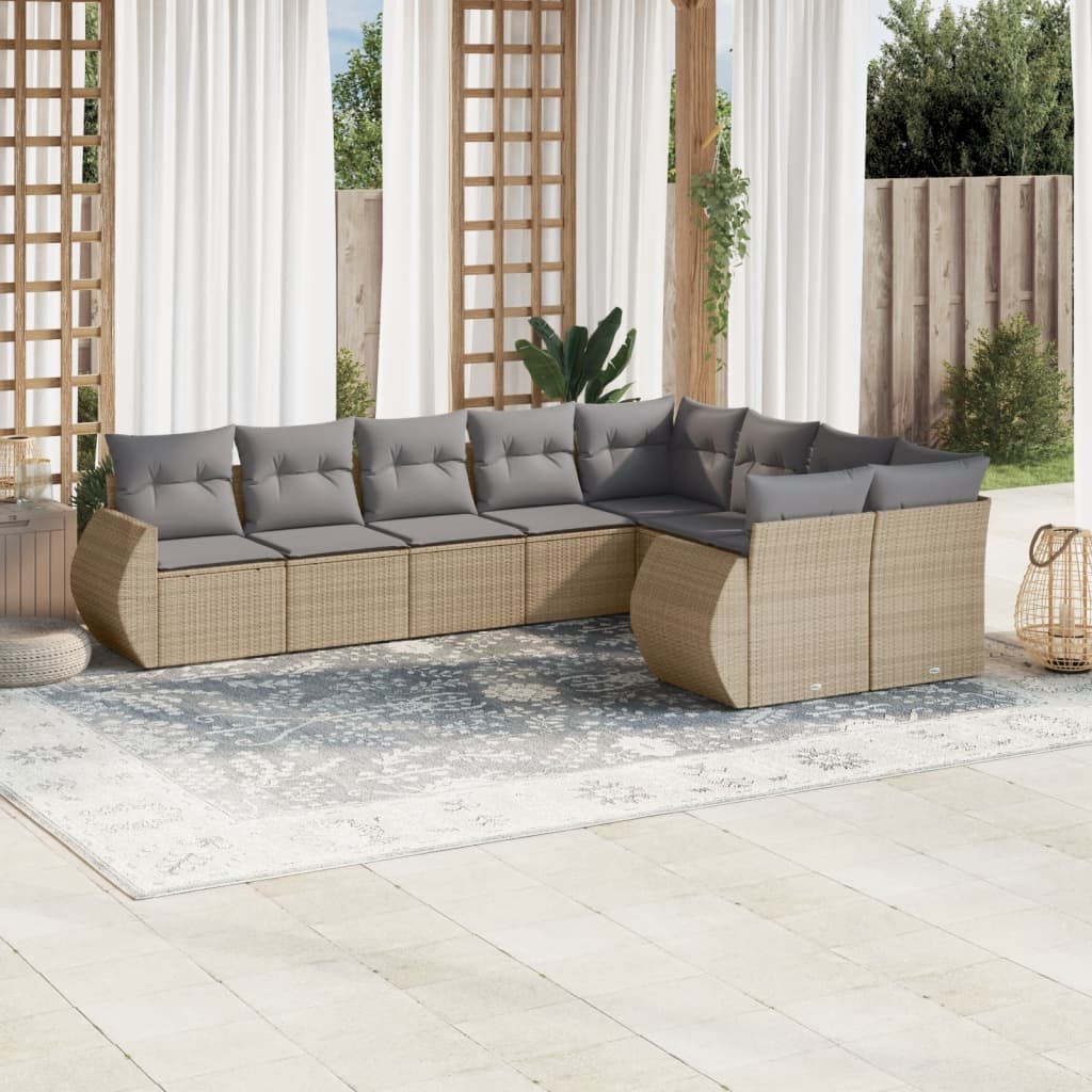 9-delige Loungeset met kussens poly rattan beige is nu te koop bij PeponiXL, paradijselijk wonen!