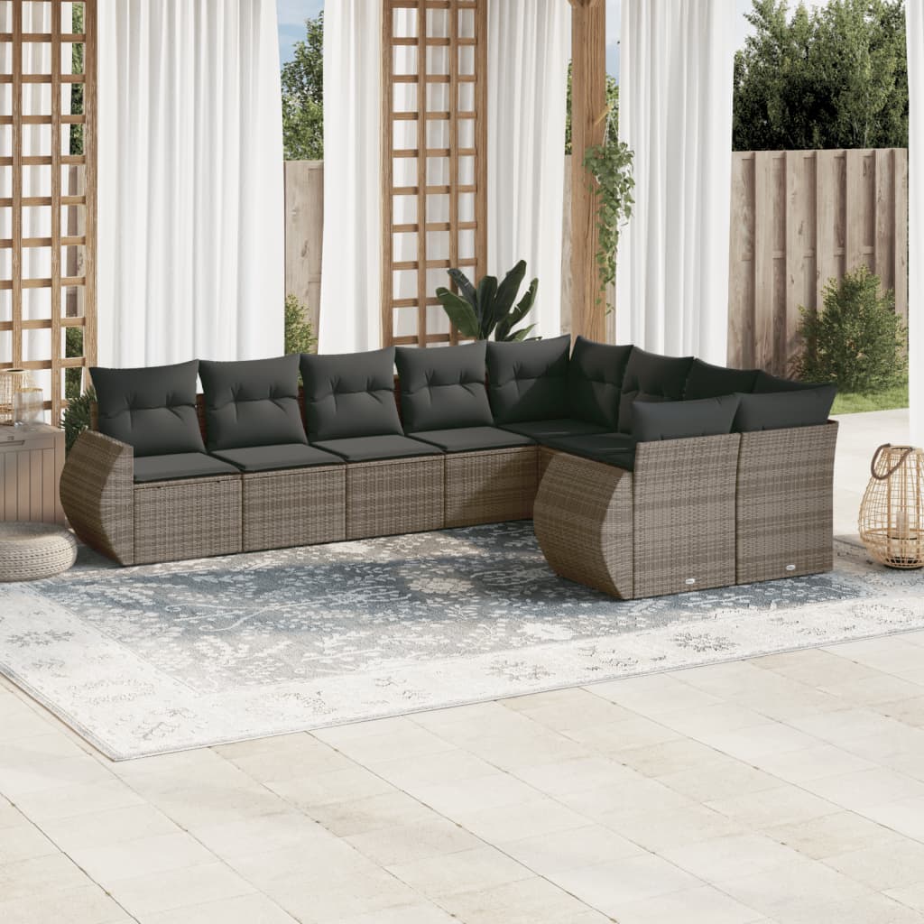 9-delige Loungeset met kussens poly rattan grijs is nu te koop bij PeponiXL, paradijselijk wonen!