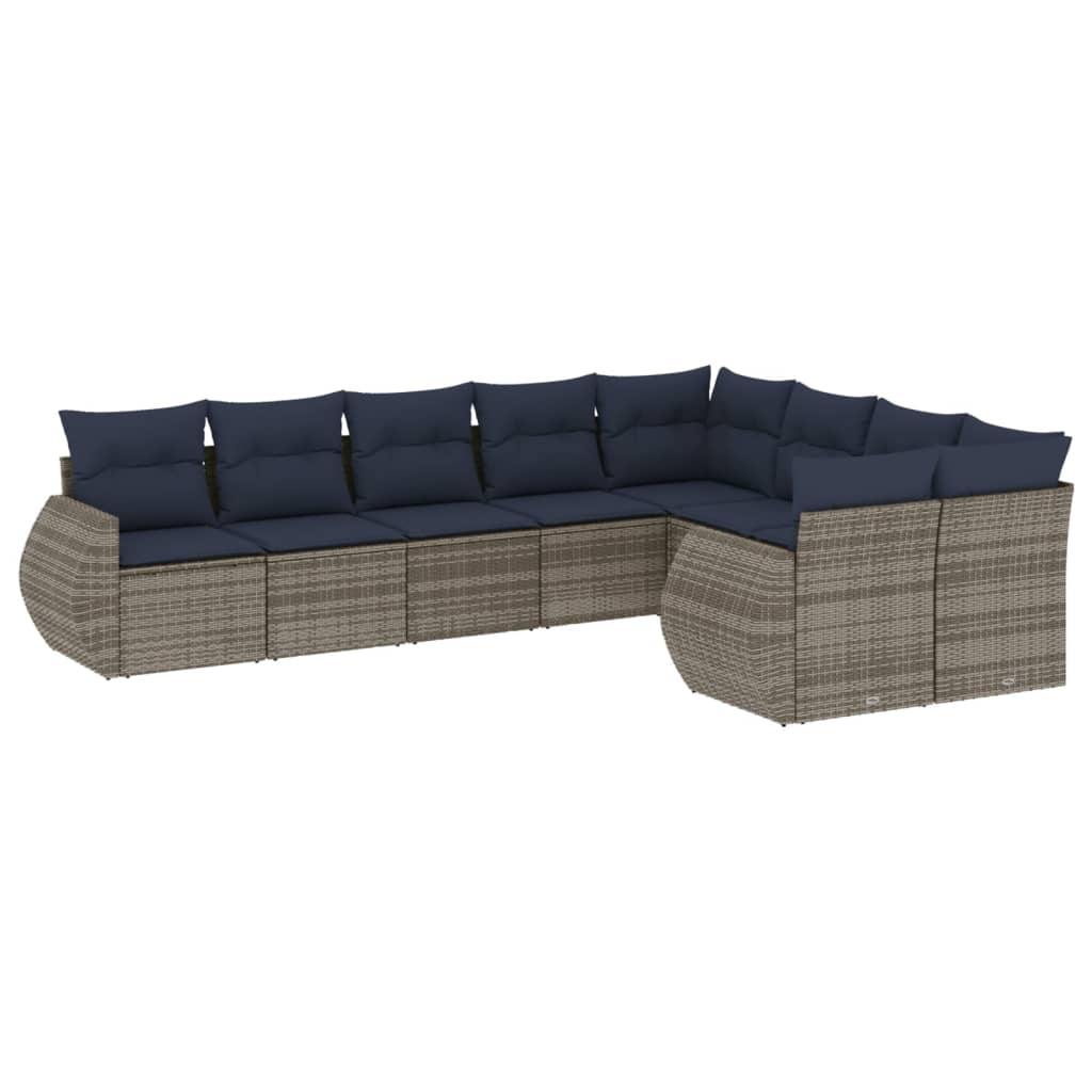9-delige tuinbankset met kussens, grijs polyrotan is nu te koop bij PeponiXL, paradijselijk wonen!