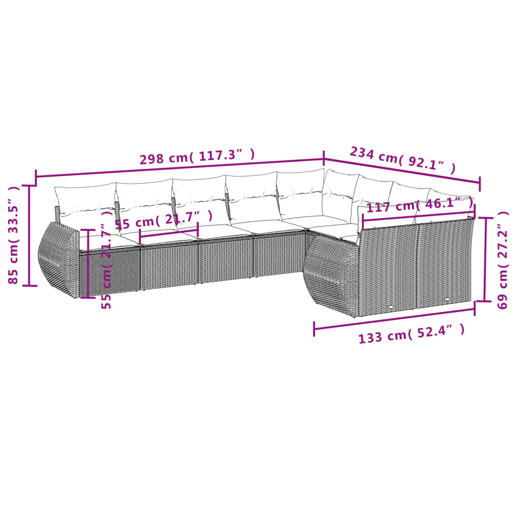 9-delige tuinbankset met kussens, grijs polyrotan is nu te koop bij PeponiXL, paradijselijk wonen!
