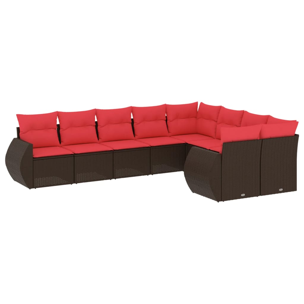 9-delige tuinbankset met kussens, bruin polyrotan is nu te koop bij PeponiXL, paradijselijk wonen!