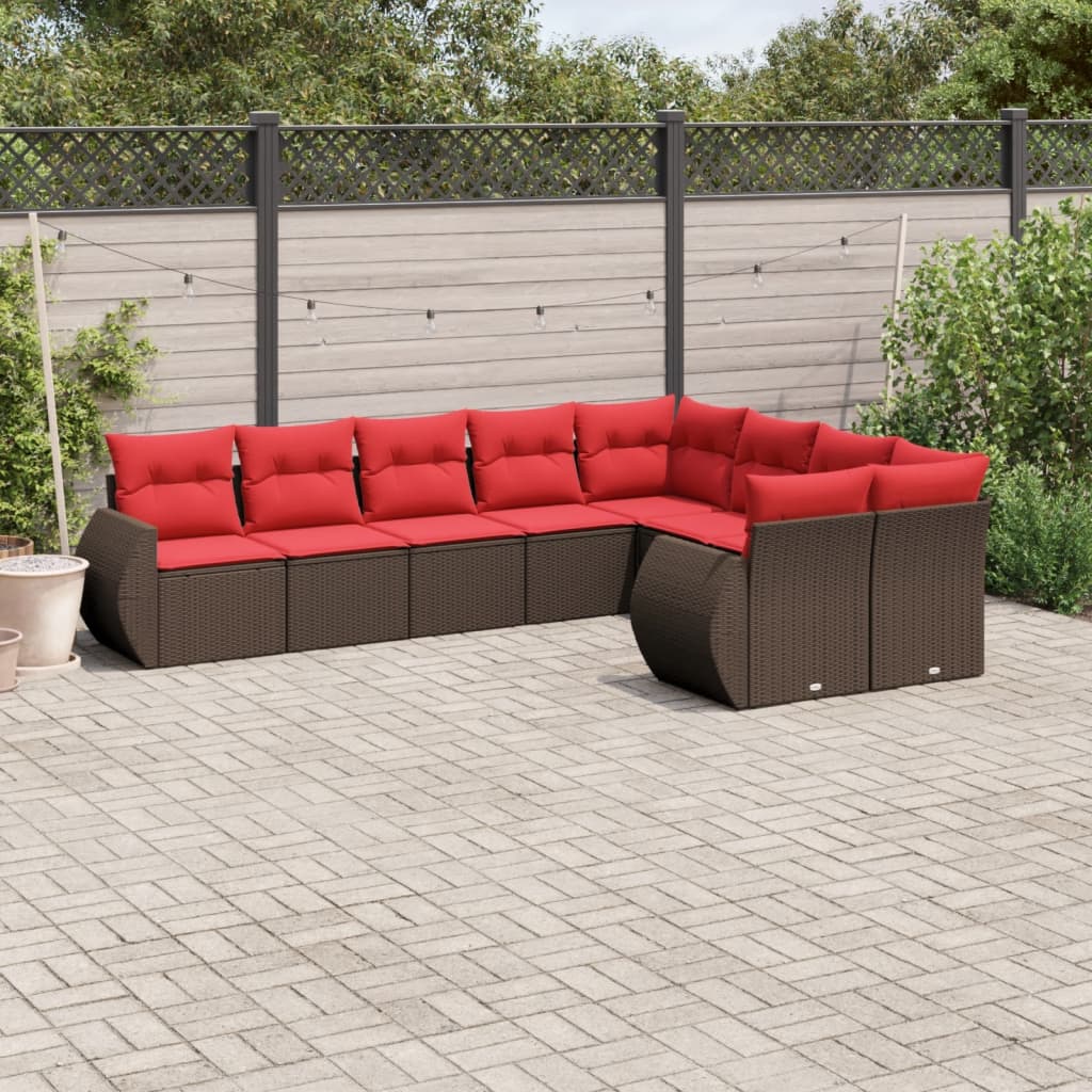 9-delige tuinbankset met kussens, bruin polyrotan is nu te koop bij PeponiXL, paradijselijk wonen!