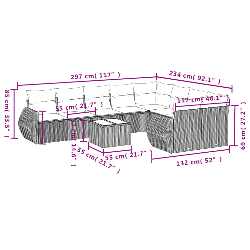 10-delige Loungeset met kussens poly rattan zwart is nu te koop bij PeponiXL, paradijselijk wonen!