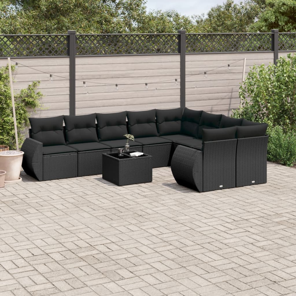 10-delige Loungeset met kussens poly rattan zwart is nu te koop bij PeponiXL, paradijselijk wonen!