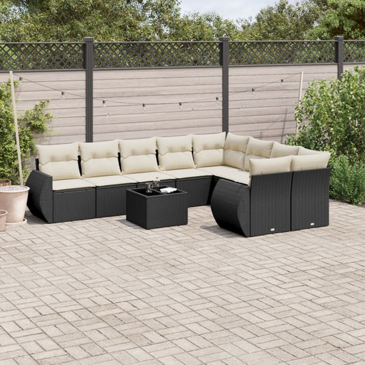 10-delige Loungeset met kussens poly rattan zwart is nu te koop bij PeponiXL, paradijselijk wonen!