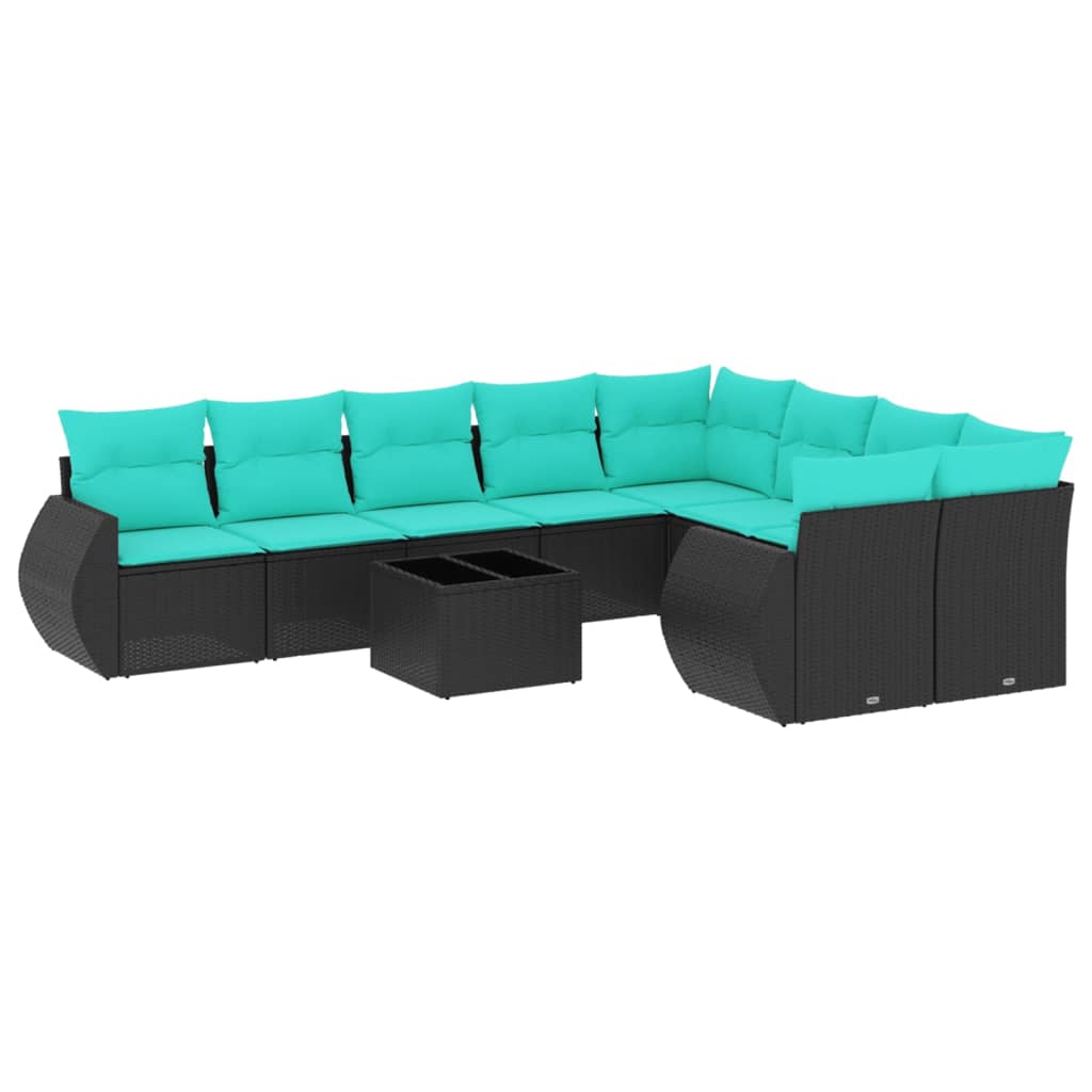 10-delige tuinbankset met kussens van zwart polyrotan is nu te koop bij PeponiXL, paradijselijk wonen!