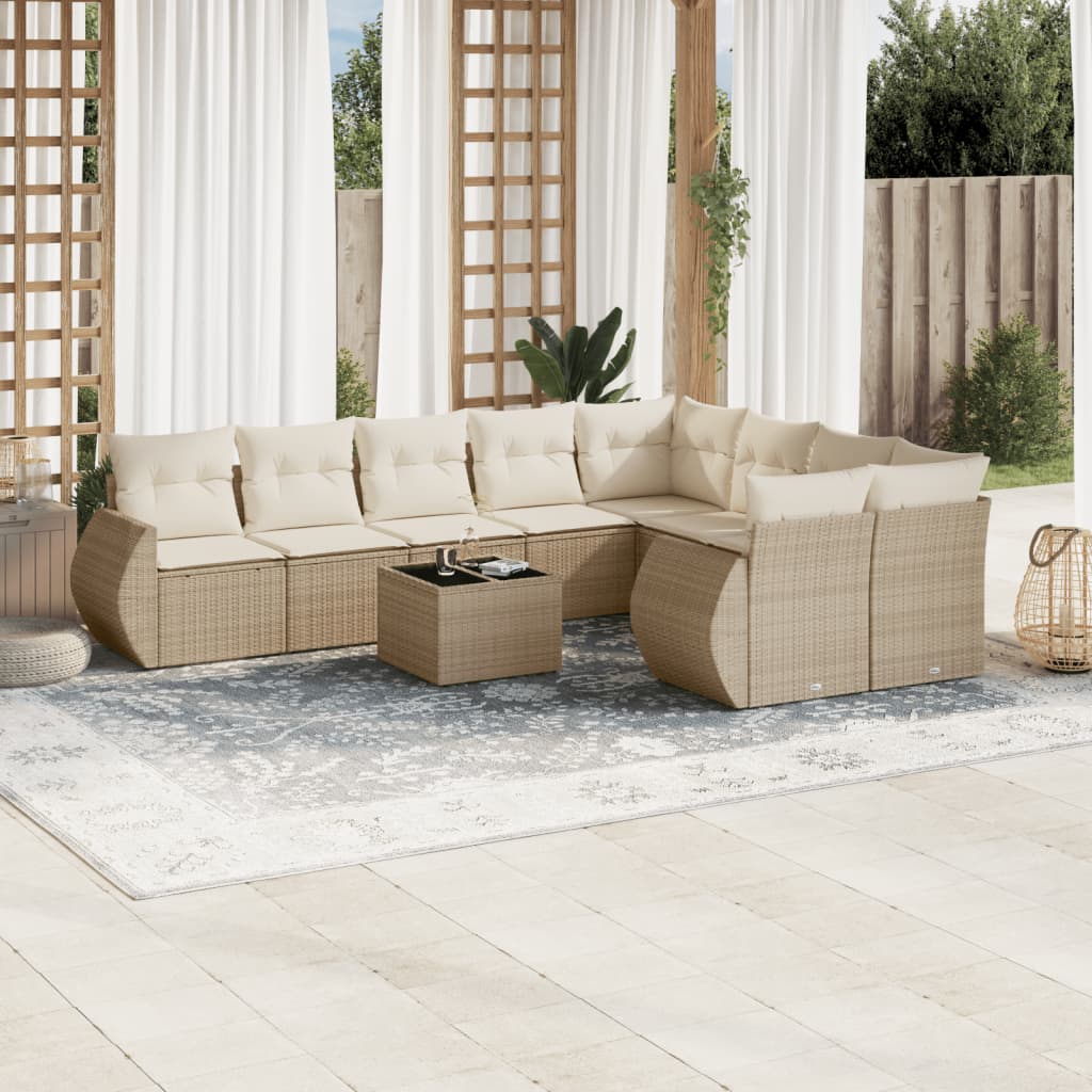 10-delige Loungeset met kussens poly rattan beige is nu te koop bij PeponiXL, paradijselijk wonen!