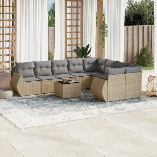 10-delige Loungeset met kussens poly rattan beige is nu te koop bij PeponiXL, paradijselijk wonen!