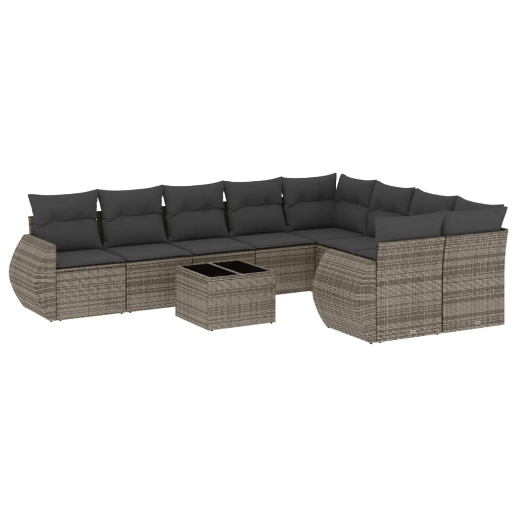 10-delige Loungeset met kussens poly rattan grijs is nu te koop bij PeponiXL, paradijselijk wonen!