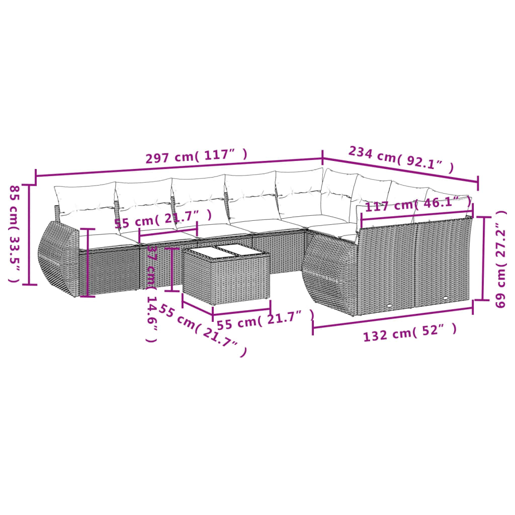 10-delige Loungeset met kussens poly rattan grijs is nu te koop bij PeponiXL, paradijselijk wonen!