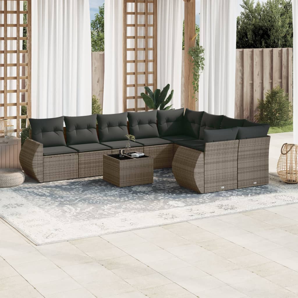 10-delige Loungeset met kussens poly rattan grijs is nu te koop bij PeponiXL, paradijselijk wonen!