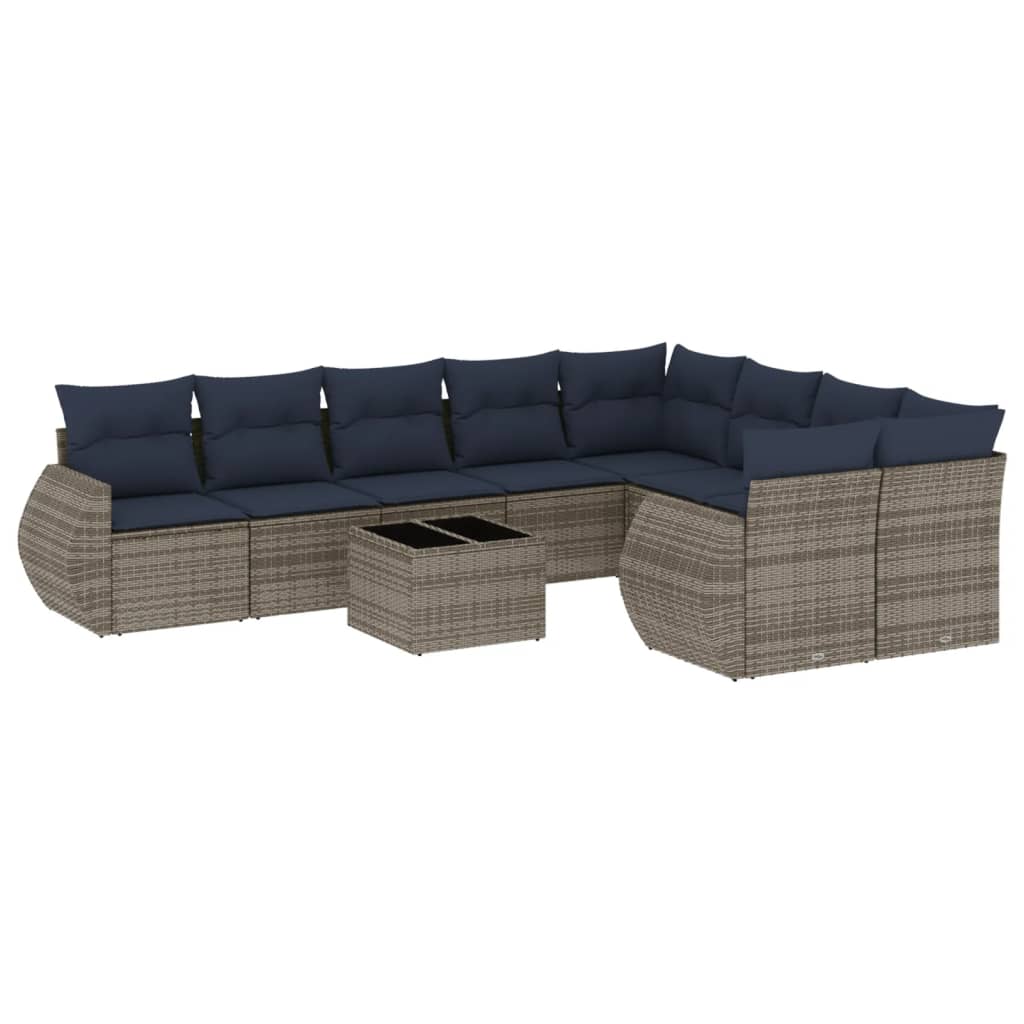 10-delige tuinbankset met kussens, grijs polyrotan is nu te koop bij PeponiXL, paradijselijk wonen!