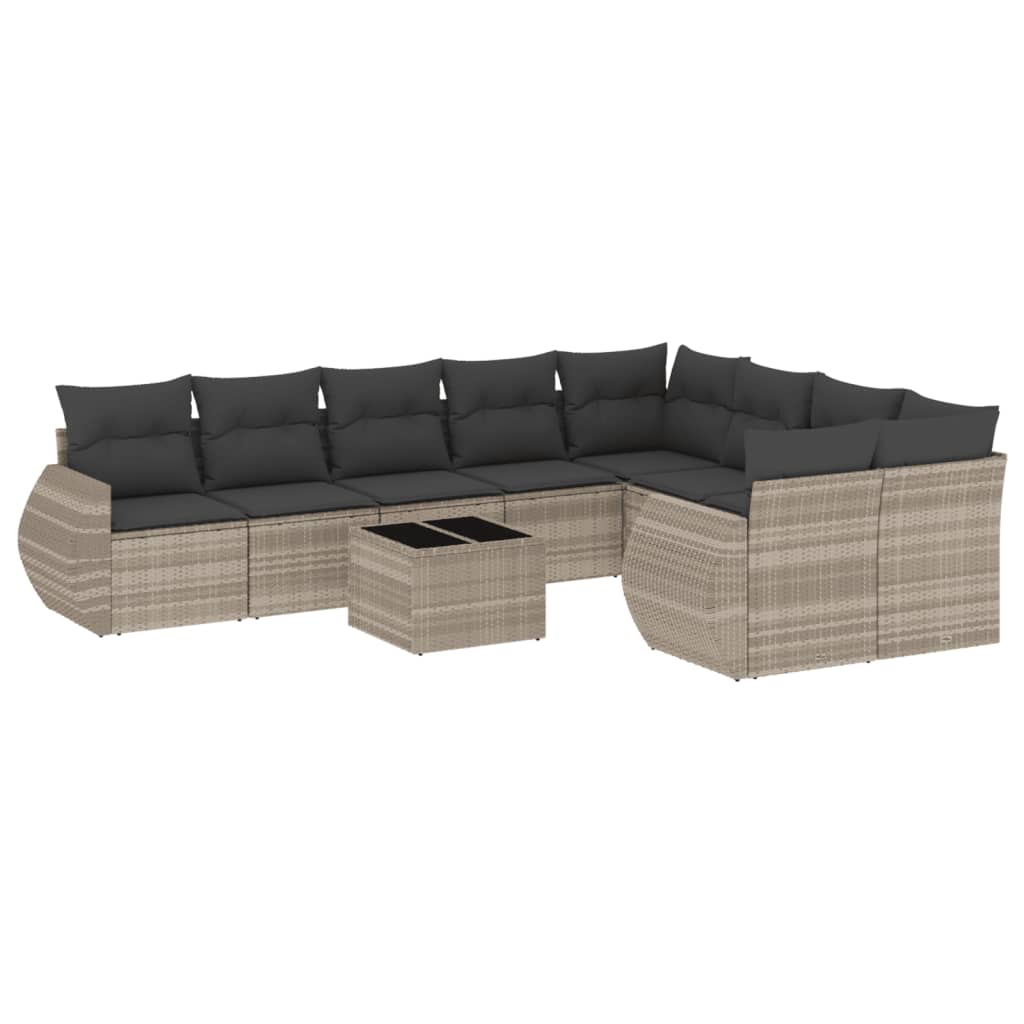 10-delige Loungeset met kussens poly rattan lichtgrijs is nu te koop bij PeponiXL, paradijselijk wonen!