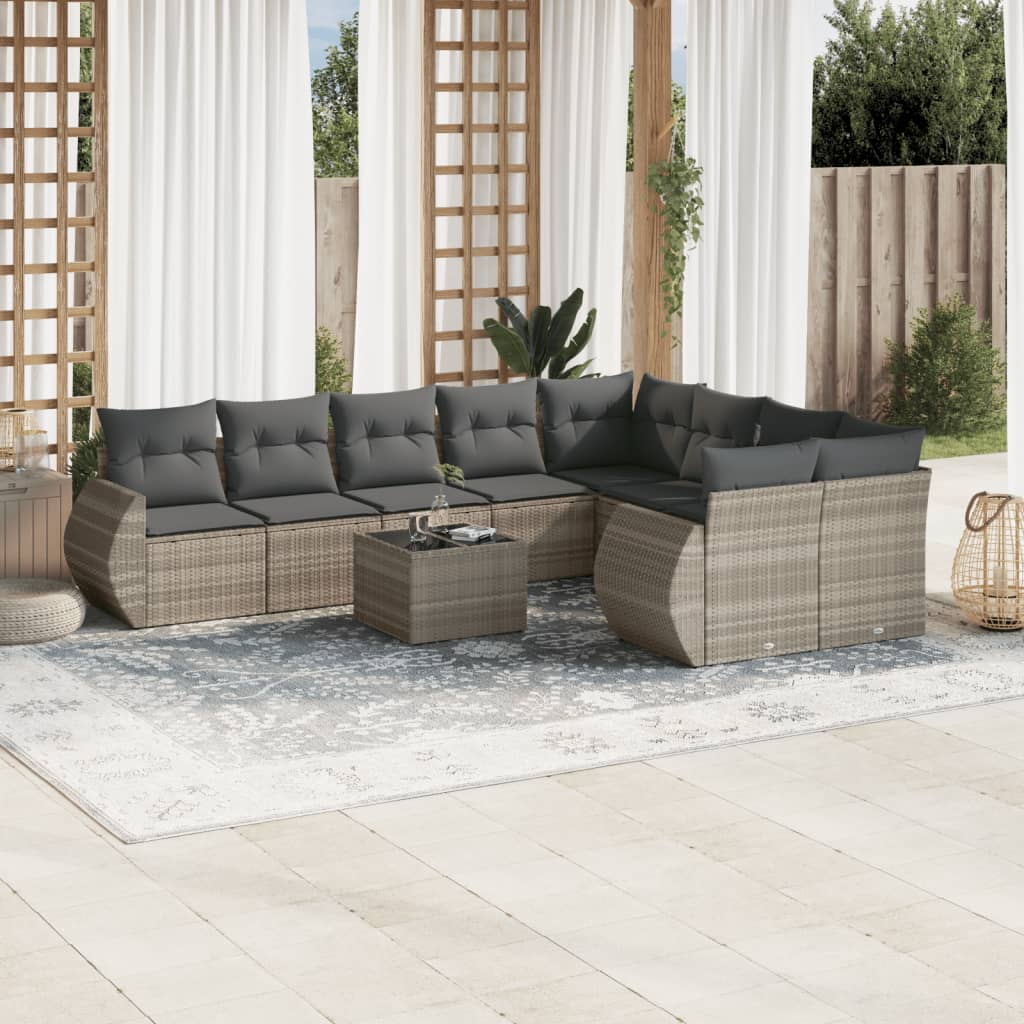 10-delige Loungeset met kussens poly rattan lichtgrijs is nu te koop bij PeponiXL, paradijselijk wonen!